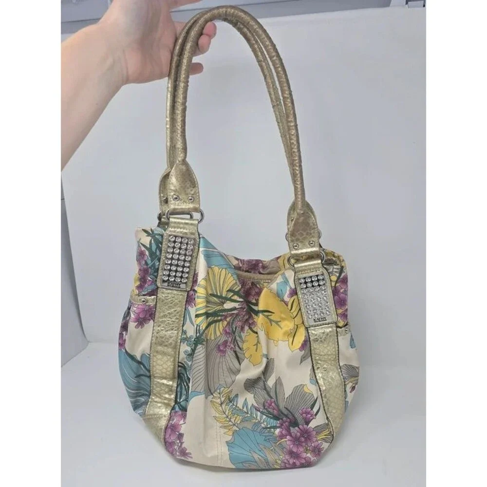 Vintage Kathy Van Zeeland Y2K Paradise Tropical Floral Shoulder Bag Bling Charm